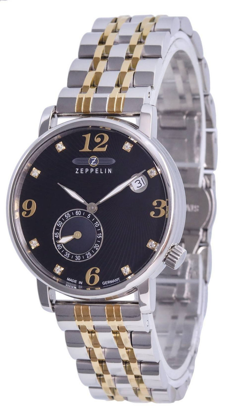 Zeppelin Luna Crystal Accents Black Dial Quartz 7633M-2 SET 7633M2 SET Women's Watch With Extra Strap