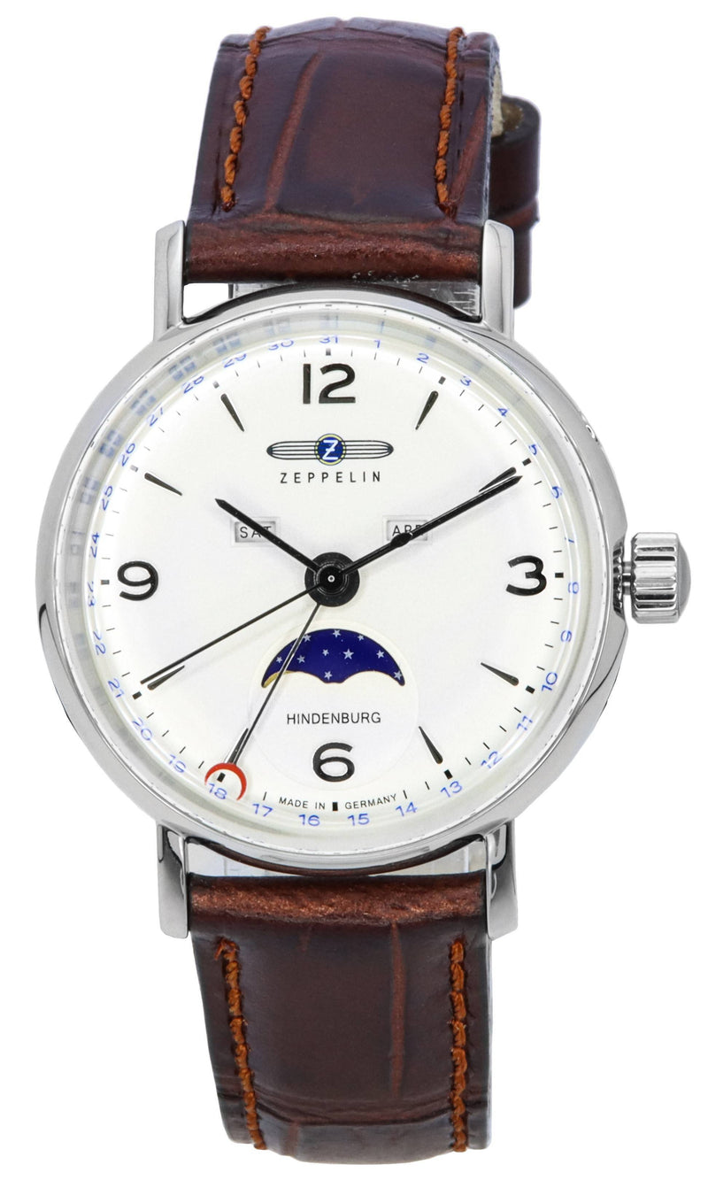 Zeppelin LZ 129 Hindenburg Leather Strap Moon Phase Beige Dial Quartz 80775 Men's Watch