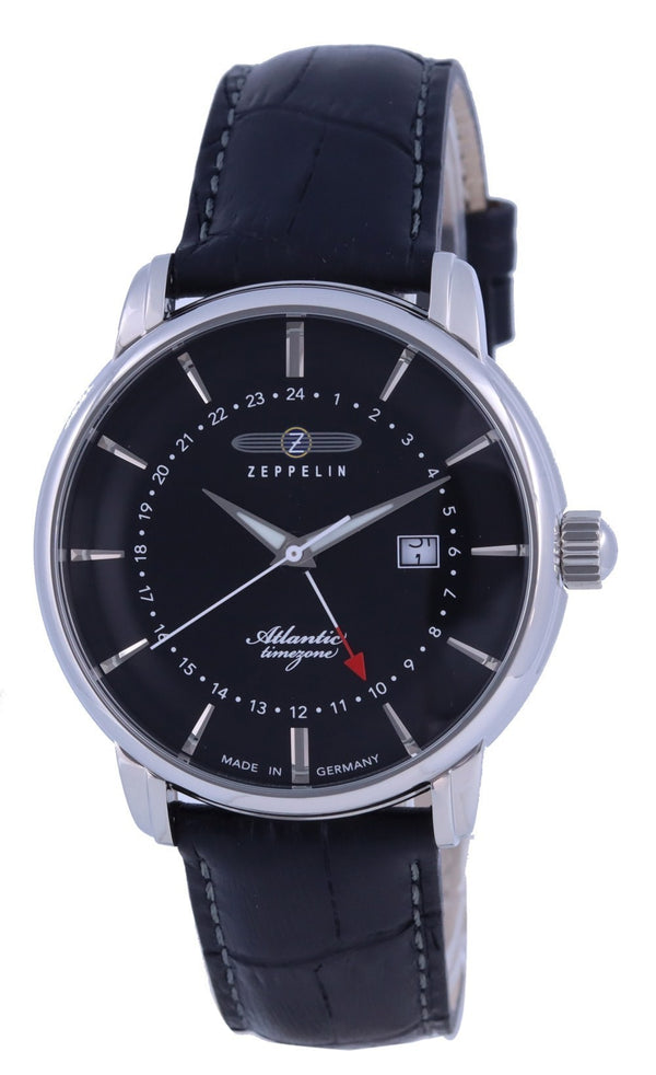 Zeppelin Atlantic Black Dial Leather Strap Quartz 8442-2 84422 Men's Watch