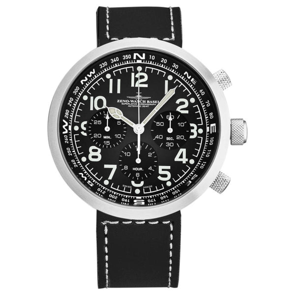 Zeno B560-A1 Men's 'Rondo' Black Dial Black/White Leather Strap Automatic Watch