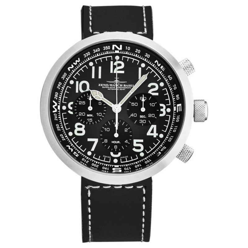Zeno B560-A1 Men's 'Rondo' Black Dial Black/White Leather Strap Automatic Watch