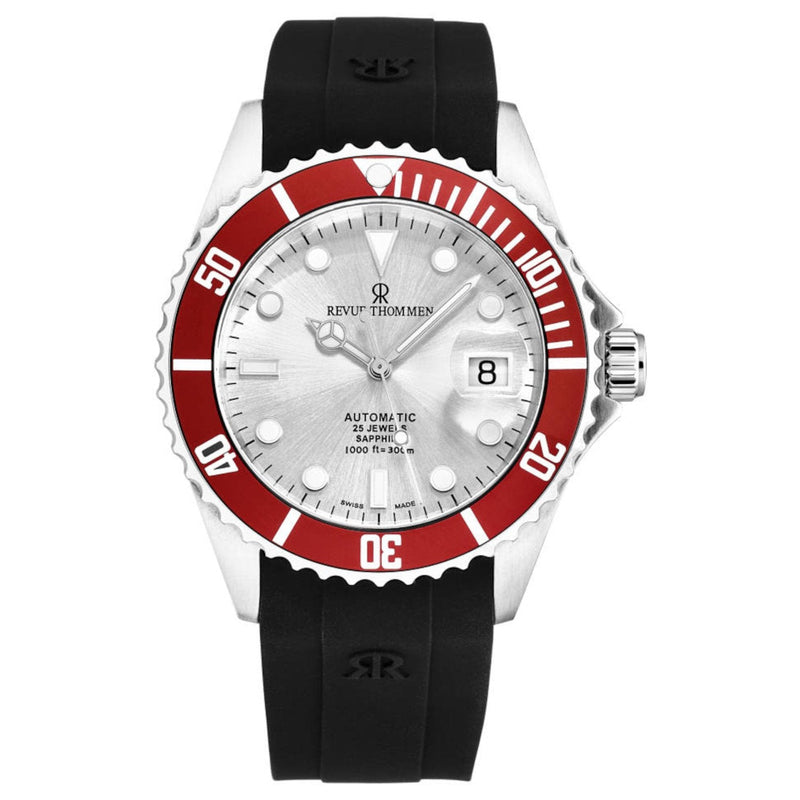 Revue Thommen 17571.2826 Men's 'Diver' Silver Dial Rubber Strap Swiss Automatic Watch