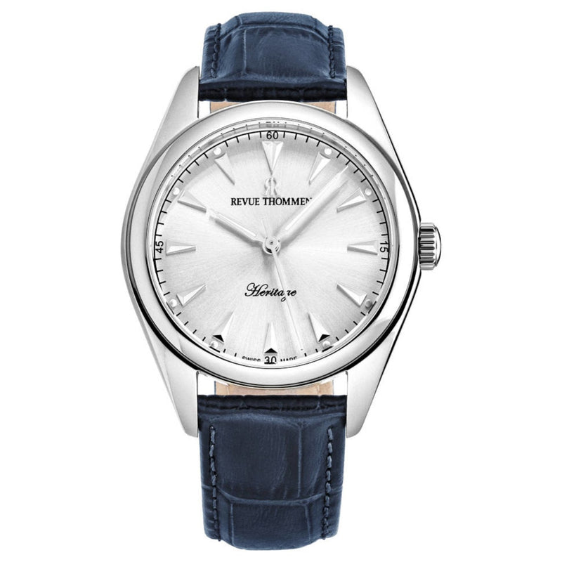 Revue Thommen 21010.2525 Men's 'Heritage' Silver Dial Blue Leather Strap Automatic Watch