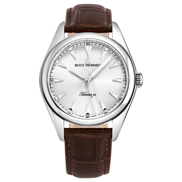 Revue Thommen 21010.2533 Men's 'Heritage' Silver Dial Brown Leather Strap Automatic Watch