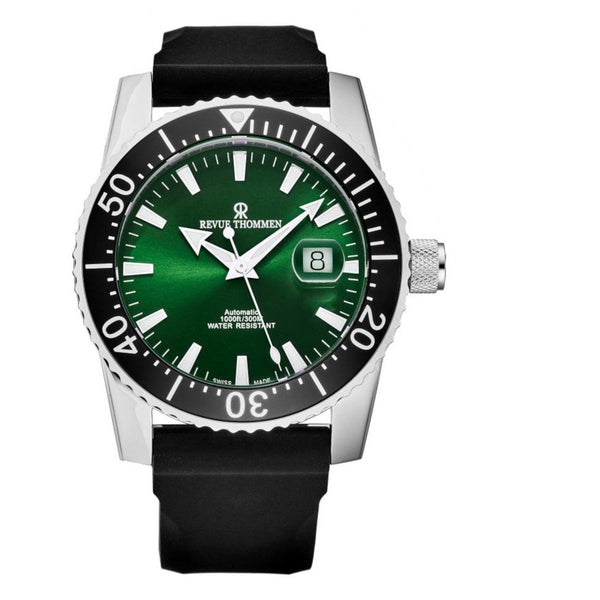 Revue Thommen 17030.2524 Men's 'Diver' Green Dial Rubber Strap Swiss Automatic Watch
