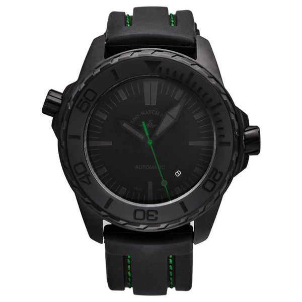 Zeno 6603-BK-I18 Men's 'Divers' Black Dial Black/Green Rubber Strap Automatic Watch