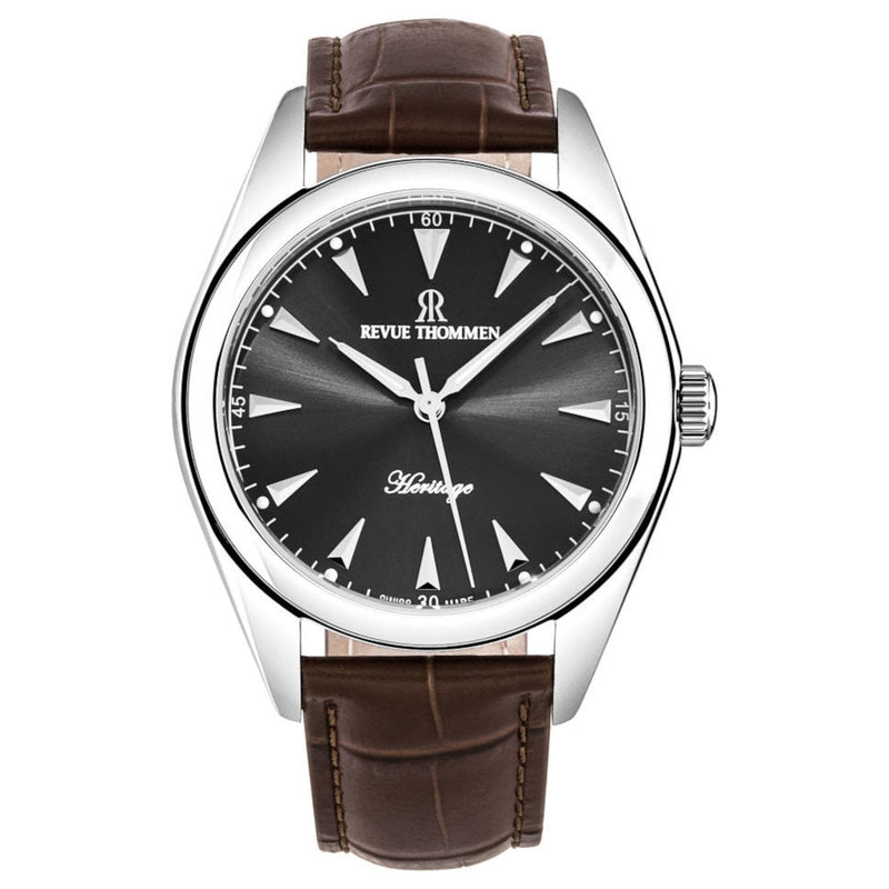 Revue Thommen 21010.2521 Men's 'Heritage' Grey Dial Brown Leather Strap Automatic Watch