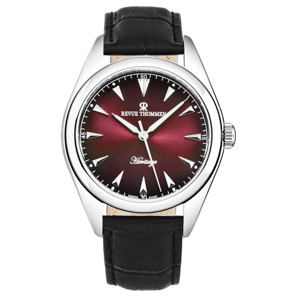 Revue Thommen 21010.2536 Men's 'Heritage' Red Dial Black Leather Strap Automatic Watch