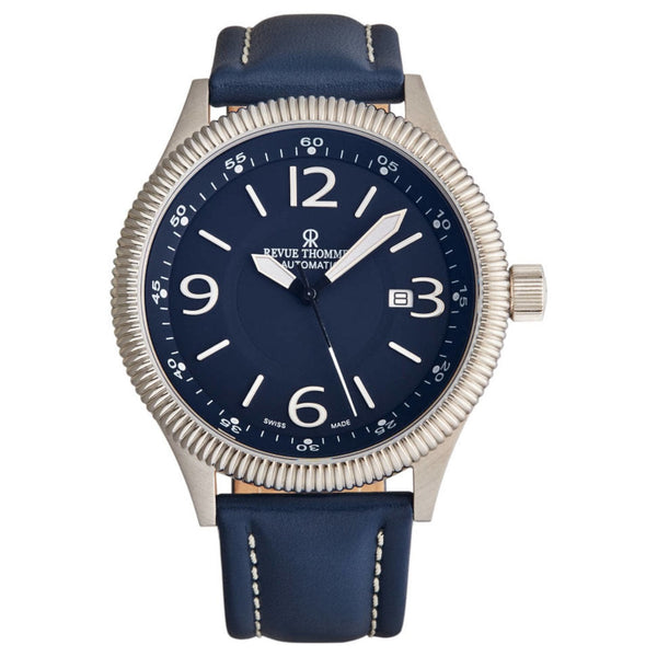 Revue Thommen 17060.2525 Men's 'Pilot' Blue Dial Blue Leather Strap Automatic Watch