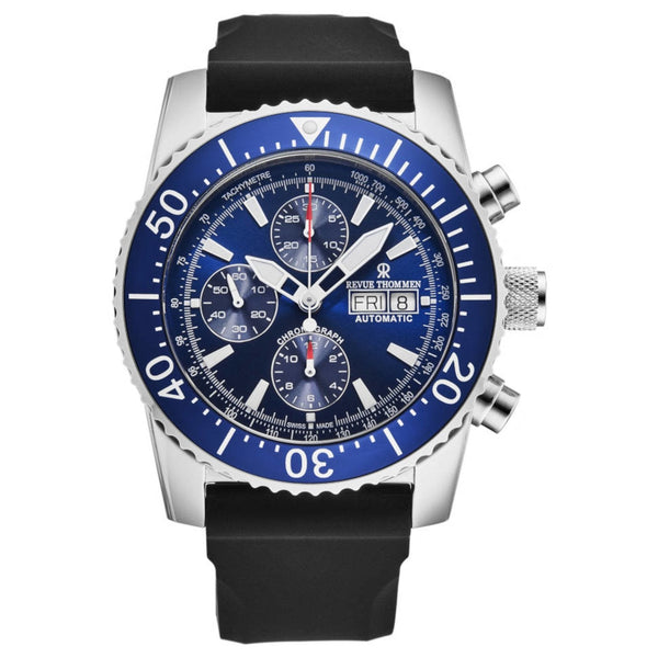 Revue Thommen 17030.6533 Men's 'Divers' Blue Dial Day-Date Chronograph Rubber Strap Automatic Watch