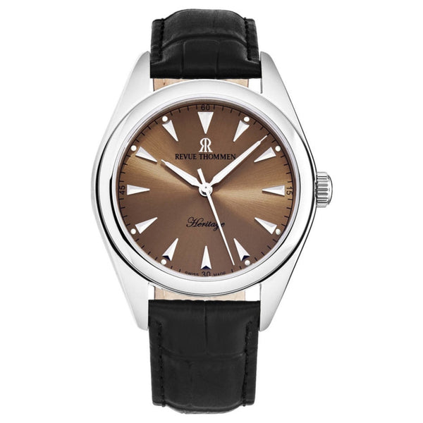 Revue Thommen 21010.2539 Men's 'Heritage' Salmon Dial Black Leather Strap Automatic Watch
