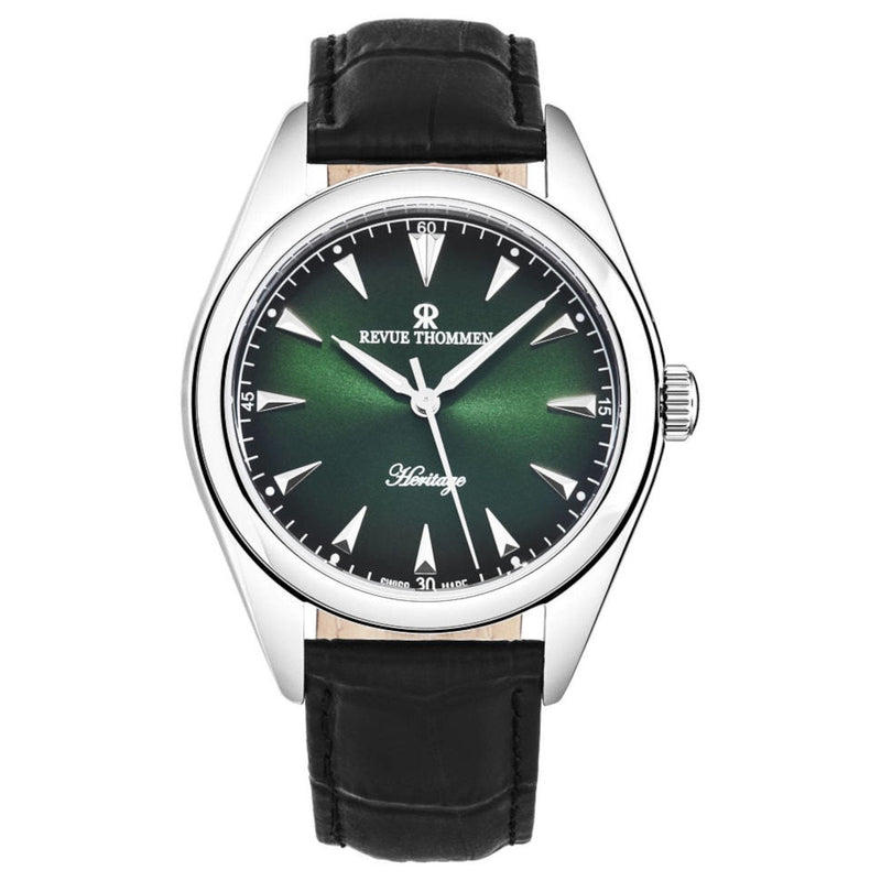 Revue Thommen 21010.2534 Men's 'Heritage' Green Dial Black Leather Strap Automatic Watch