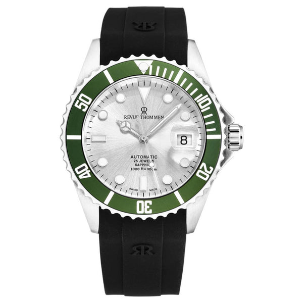 Revue Thommen 17571.2824 Men's 'Diver' Silver Dial Rubber Strap Swiss Automatic Watch