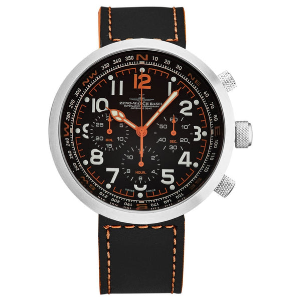 Zeno B560-A15 Men's 'Rondo' Chronograph Black Dial Black/Red Leather Strap Automatic Watch