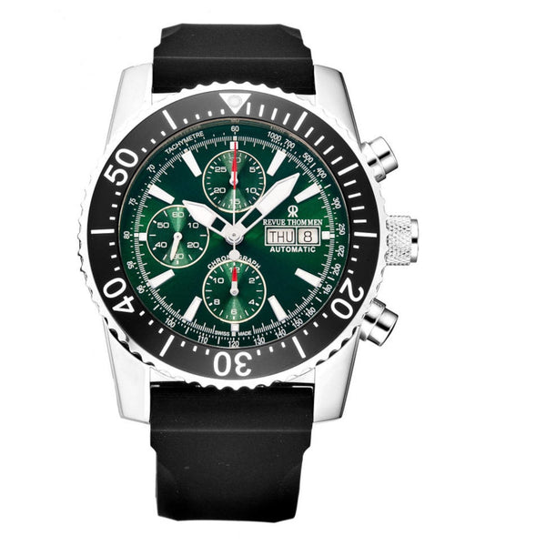 Revue Thommen 17030.6522 Men's 'Air Speed' Green Dial Rubber Strap Chronograph Automatic Watch