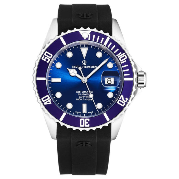 Revue Thommen 17571.2828 Men's 'Diver' Blue Dial Rubber Strap Swiss Automatic Watch