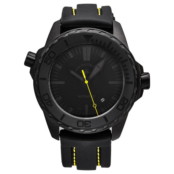 Zeno 6603-BK-I19 Men's 'Divers' Black Dial Black/Yellow Rubber Strap Automatic Watch