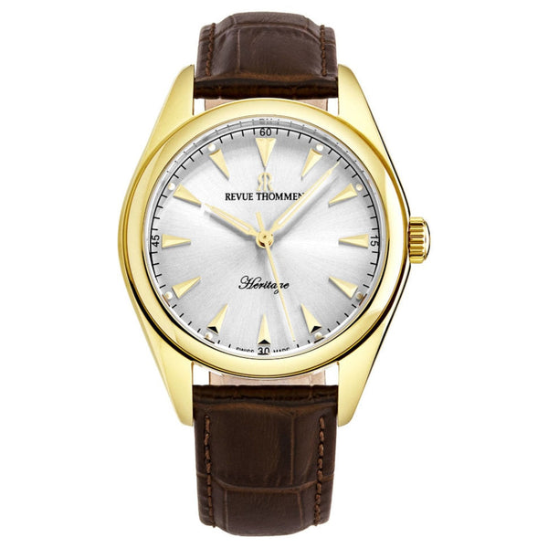 Revue Thommen 21010.2512 Men's 'Heritage' Silver Dial Brown Leather Strap Automatic Watch