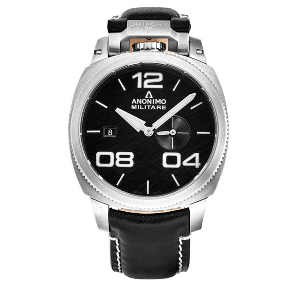 Anonimo AM-1020.01.001.A01 Men's 'Militare' Black Scratched Dial Leather Strap Swiss Automatic Watch