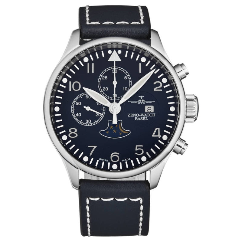 Zeno 4100-I4 Men's 'Vintage' Chrono 7768 Limited Edition Blue Dial Blue/White Leather Strap Watch