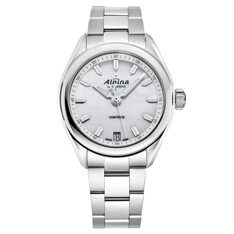 Alpina Women's 'Comtesse' White Mother of Pearl Dial Stainless Steel Bracelet Quartz Watch AL-240MPW2C6B