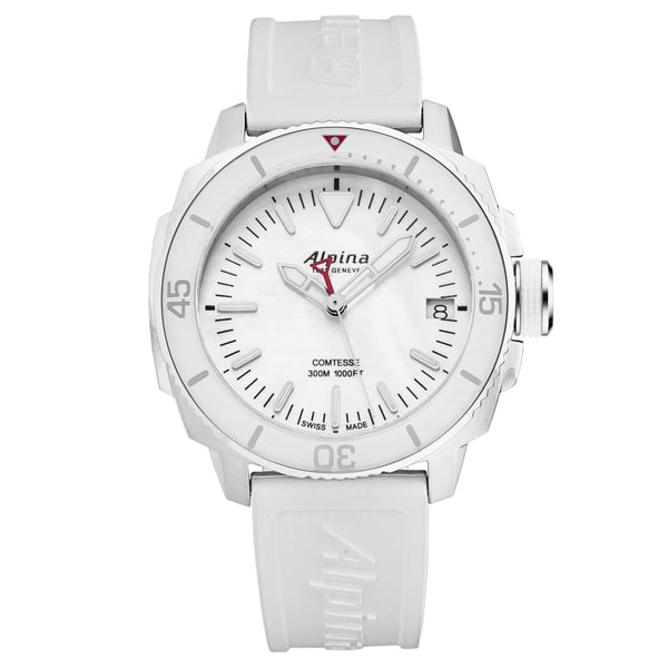 Alpina Womens 'Comtesse' White Mother of Pearl Dial White Rubber Strap Quartz Watch AL-240MPW2VC6