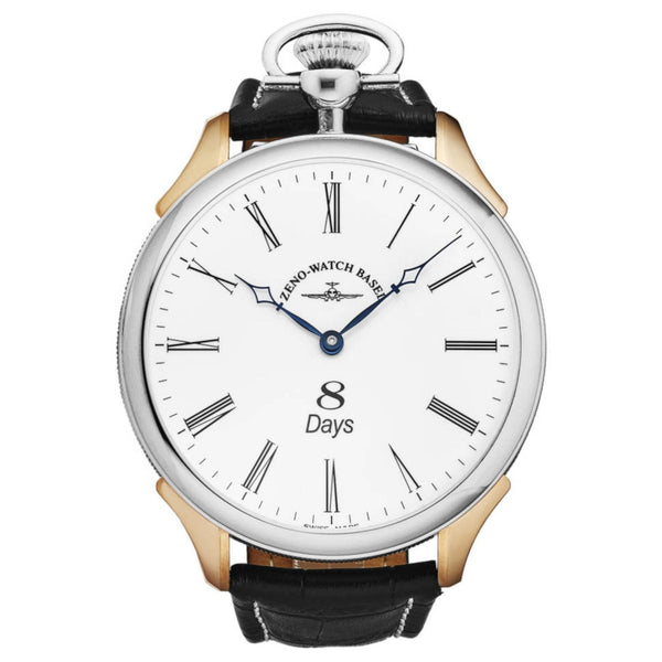 Zeno BUSER-I2-ROM Men's 'NIDOR' Limited Edition pocket watch on the wrist 8 Days White Dial Black/White Strap Watch