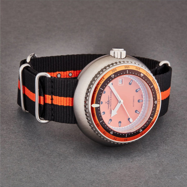 Zeno 500-2824-I5 Men's 'Divers' Orange Dial Orange/Black Striped Fabric Strap Automatic Watch