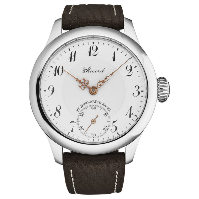 Zeno 1460-S2 Men's 'RECORD' Limited Edition pocket watch on the wrist White Dial Brown/White Strap Watch