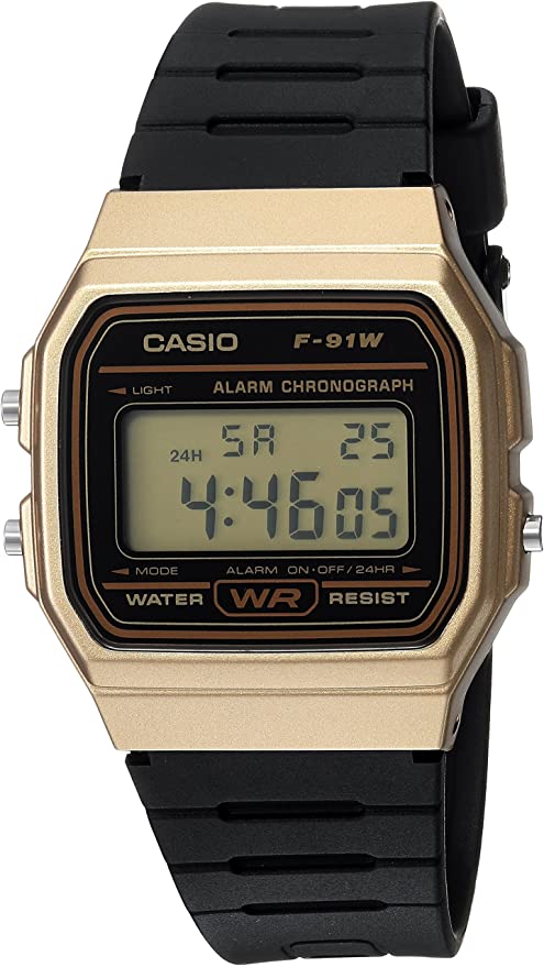 Casio F91WM-9A Men's Data Bank Quartz Watch with Resin Strap, Gold/Bla ...