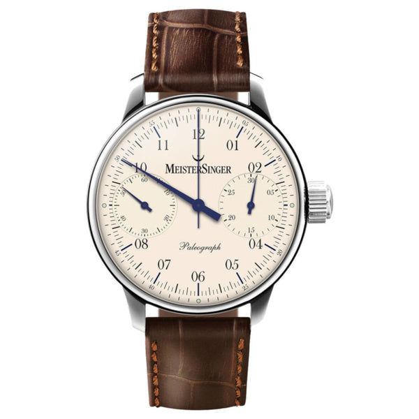 MeisterSinger SC103 Men's 'Paleograph' Cream Dial Brown Leather Strap Chronograph Automatic Watch