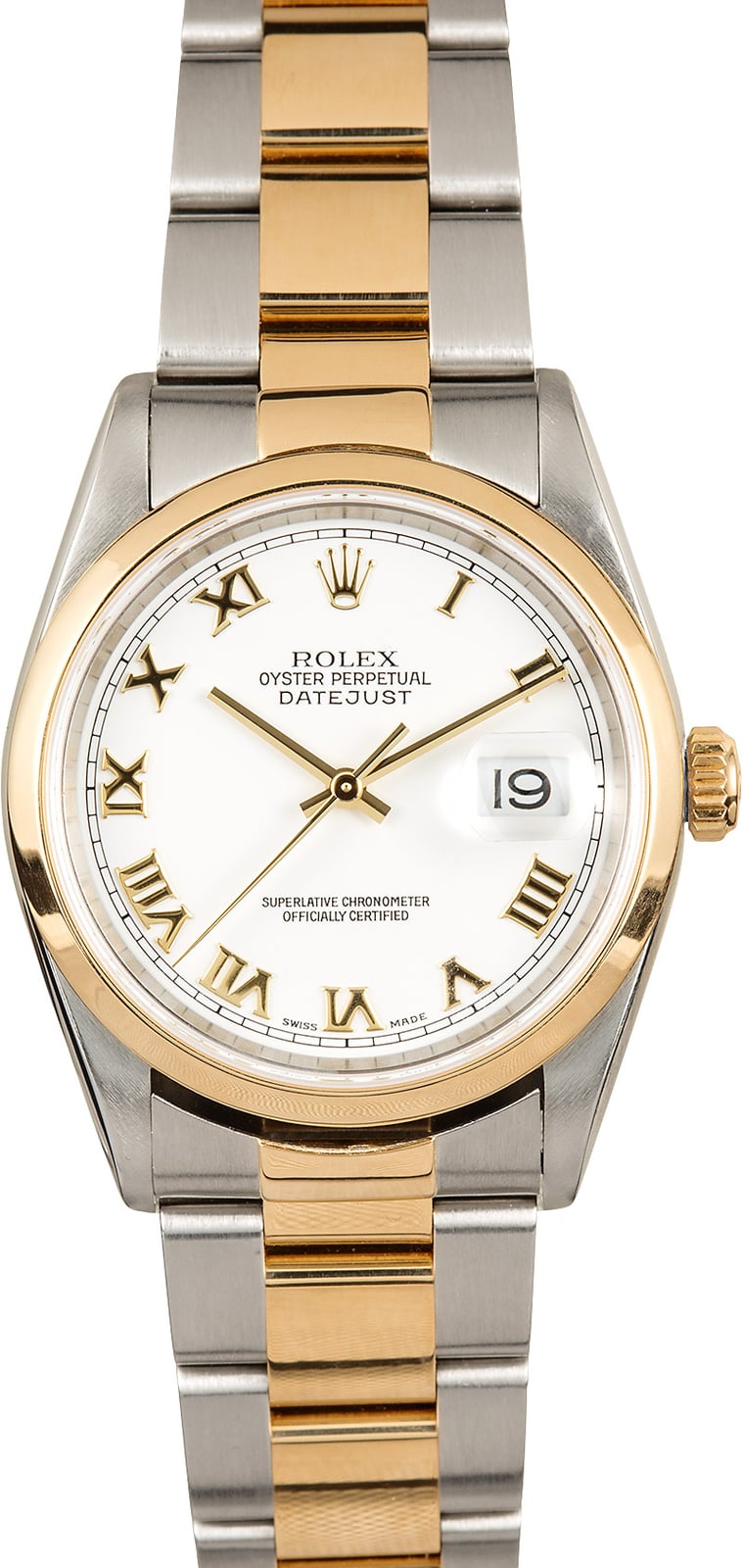 Pre Owned Men'S Rolex White Roman Numreal Dial 18K Gold 16203