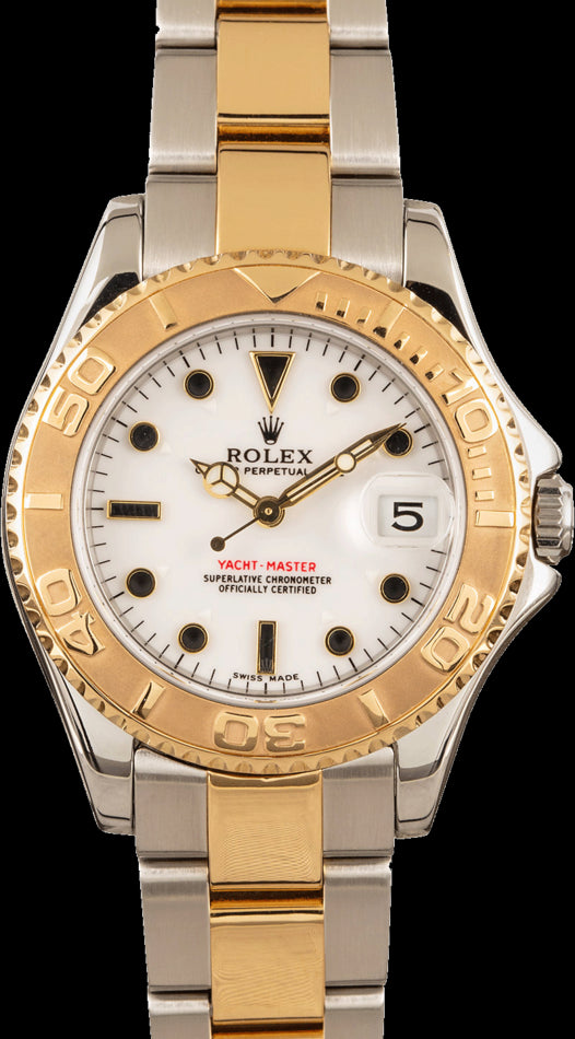 Pre Owned Rolex White Dial 18K Gold Bezel Oyster Flip-Lock Band 168623