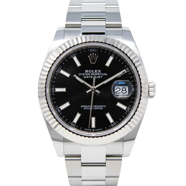 Pre Owned Men's Rolex Datejust Stainless Steel Roman Numeral Dial 18K White Gold Fluted Bezel New-Style Oyster Bracelet 126334 (41mm)
