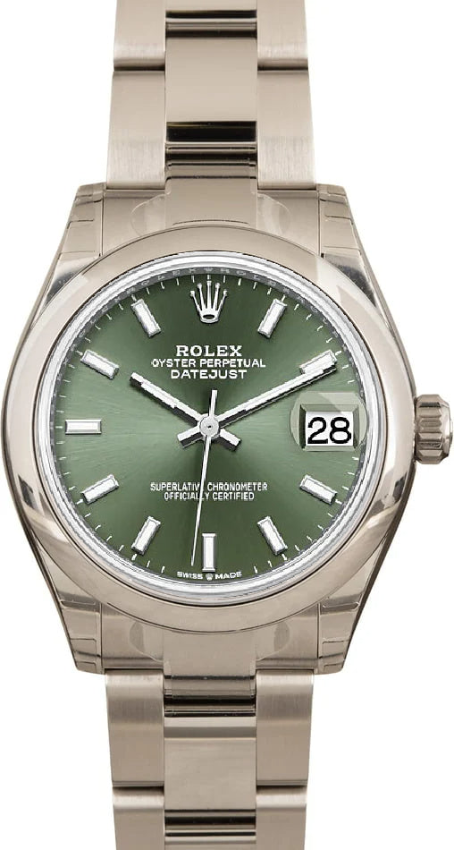 Pre Owned Rolex Mint Gree Dial Stainless Steel SS Domed Bezel NEW-STYLE Oyster Bracelet Band 278240