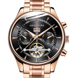 Grmontre Classic Mechanical Men Automatic Watch in Rose Gold Leather/Stainless Steel