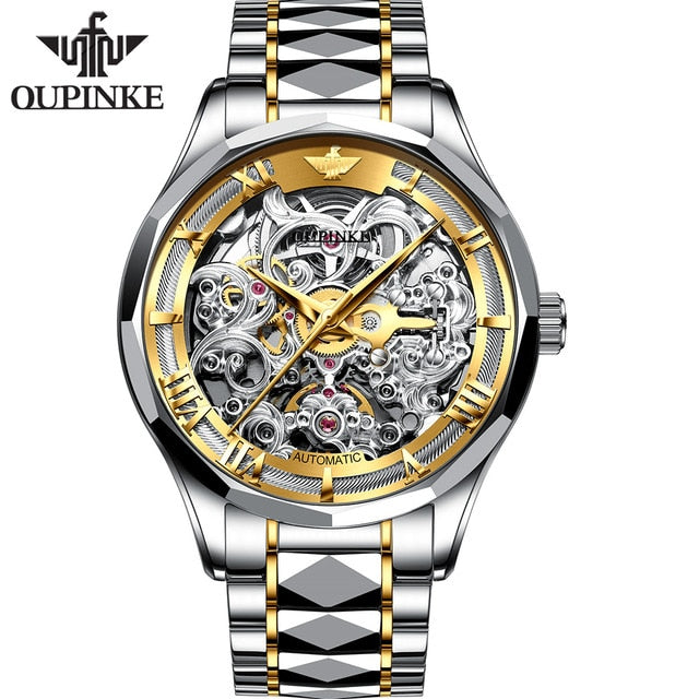 Men mechanical wristwatch Luxury Classic Skeleton  Automatic watch Top Brand OUPINKE manner mechanische armbanduhren 50ATM