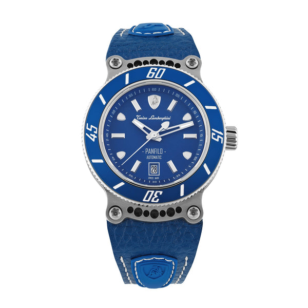 Tonino Lamborghini Men's 'PANFILO' Blue Dial Blue Leather Strap Automatic Watch TLF-T03-2